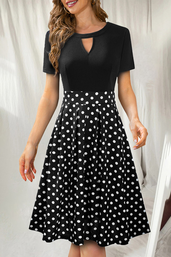 Celebrities Elegant Print Patchwork O Neck A Line Short Sleeve Dress