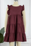 Sweet Simplicity Solid Flounce One Step Skirt Short Sleeve Dress