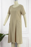 Casual Simplicity Solid Pocket O Neck Short Sleeve Dress