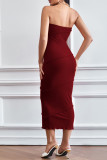 Sexy Elegant Solid Asymmetrical Off the Shoulder Wrapped Skirt Dresses