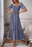 Sweet Elegant Solid Flounce U Neck A Line Short Sleeve Dress