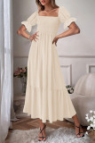 Sweet Elegant Solid Flounce U Neck A Line Short Sleeve Dress