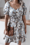 Sweet Print V Neck Waist Skirt Dresses