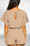 Casual Simplicity Solid Frenulum O Neck Loose Rompers