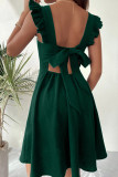 Elegant Solid Bandage Frenulum Backless Square Collar A Line Dresses