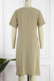 Casual Simplicity Solid Pocket O Neck Short Sleeve Dress