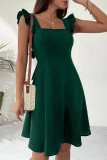 Elegant Solid Bandage Frenulum Backless Square Collar A Line Dresses