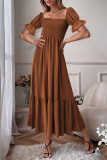 Sweet Elegant Solid Flounce U Neck A Line Short Sleeve Dress
