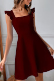 Elegant Solid Bandage Frenulum Backless Square Collar A Line Dresses