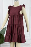 Sweet Simplicity Solid Flounce One Step Skirt Short Sleeve Dress