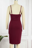 Casual Simplicity Solid Hollowed Out Slit V Neck Sling Dress Dresses