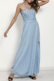Sweet Formal Solid Lace Slit Sling Dress Dresses