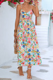 Elegant Vacation Floral Frenulum Backless V Neck Sling Dress Dresses