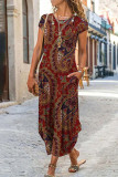 Casual National Totem Patchwork O Neck A Line Dresses