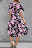 Sweet Elegant Not Positioning Printed Frenulum V Neck A Line Dresses