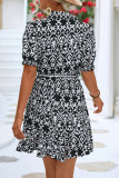 Sweet National Totem Bandage POLO collar A Line Short Sleeve Dress