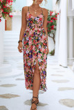 Elegant Vacation Floral Frenulum Backless V Neck Sling Dress Dresses