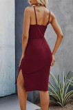 Casual Simplicity Solid Hollowed Out Slit V Neck Sling Dress Dresses