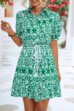 Sweet National Totem Bandage POLO collar A Line Short Sleeve Dress