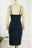 Casual Simplicity Solid Hollowed Out Slit V Neck Sling Dress Dresses