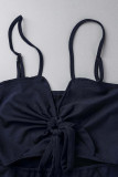 Casual Simplicity Solid Hollowed Out Slit V Neck Sling Dress Dresses