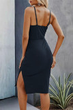 Casual Simplicity Solid Hollowed Out Slit V Neck Sling Dress Dresses