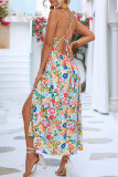 Elegant Vacation Floral Frenulum Backless V Neck Sling Dress Dresses