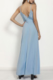 Sweet Formal Solid Lace Slit Sling Dress Dresses