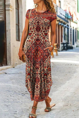 Casual National Totem Patchwork O Neck A Line Dresses