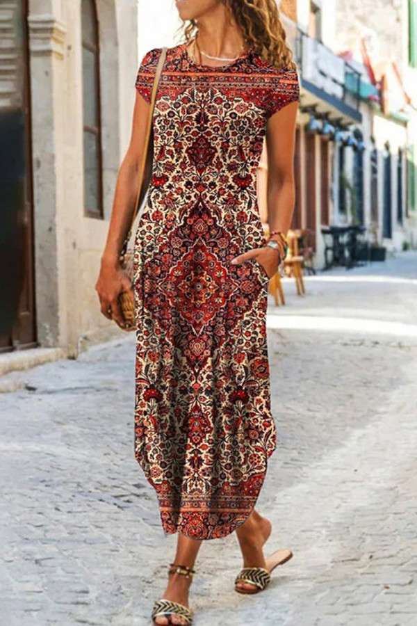 Casual National Totem Patchwork O Neck A Line Dresses