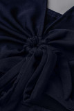 Casual Simplicity Solid Hollowed Out Slit V Neck Sling Dress Dresses