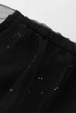 Work Solid Sequins Mesh V Neck Wrapped Skirt Dresses