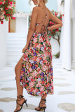 Elegant Vacation Floral Frenulum Backless V Neck Sling Dress Dresses