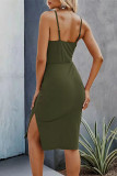 Casual Simplicity Solid Hollowed Out Slit V Neck Sling Dress Dresses