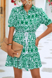 Sweet National Totem Bandage POLO collar A Line Short Sleeve Dress