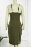 Casual Simplicity Solid Hollowed Out Slit V Neck Sling Dress Dresses