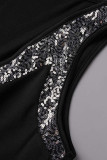 Casual Solid Sequins V Neck Tops