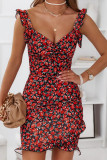 Sexy Elegant Floral Flounce V Neck Sleeveless Dress Dresses