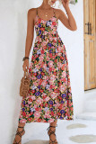 Elegant Vacation Floral Frenulum Backless V Neck Sling Dress Dresses
