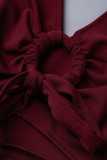 Casual Simplicity Solid Hollowed Out Slit V Neck Sling Dress Dresses