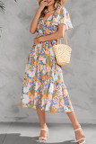 Sweet Elegant Not Positioning Printed Frenulum V Neck A Line Dresses