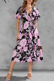 Sweet Elegant Not Positioning Printed Frenulum V Neck A Line Dresses