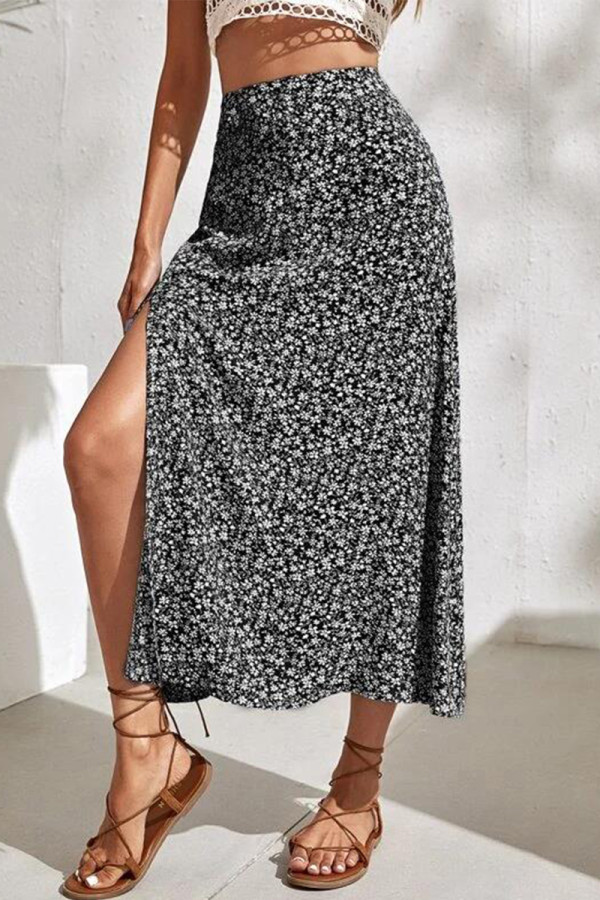 Casual Vacation Print Slit Straight High Waist Type A Full Print Bottoms