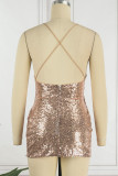 Sexy Elegant Solid Sequins Backless V Neck Sling Dress Dresses