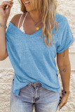 Casual Simplicity Solid Patchwork V Neck Tops