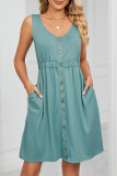 Casual Street Solid Pocket Buckle O Neck A Line Dresses