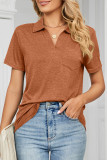 Casual Simplicity Solid Pocket Turndown Collar T-Shirts