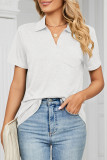 Casual Simplicity Solid Pocket Turndown Collar T-Shirts