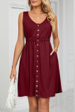 Casual Street Solid Pocket Buckle O Neck A Line Dresses