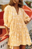 Street Vacation Floral Frenulum V Neck Beach Dress Dresses